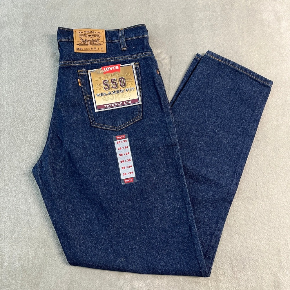 Vintage 90s NWT Levi 550 Relaxed Fit Tapered Leg Jeans Orange Tab Blue 38x34